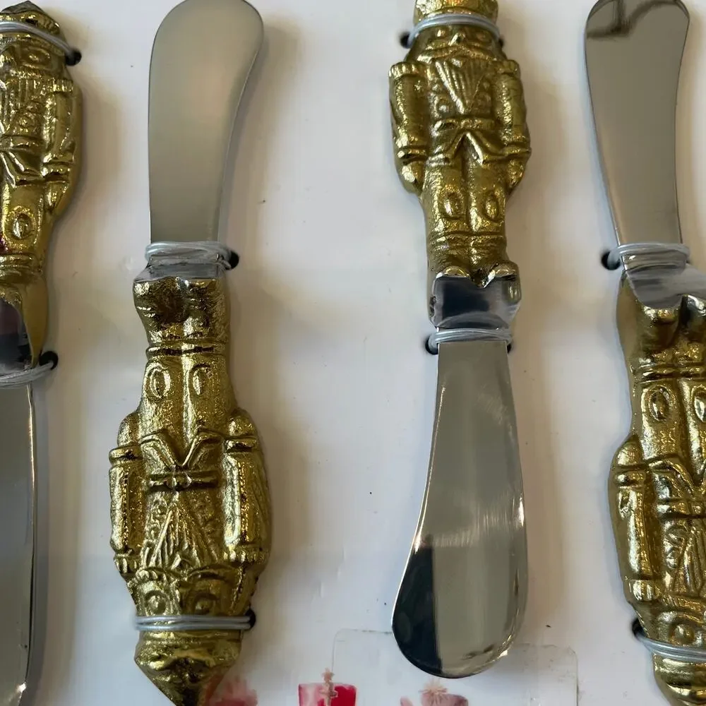 Holiday Gold Nutcracker Knife Set of 4 Small 5.5in Stainless Steel Christmas New